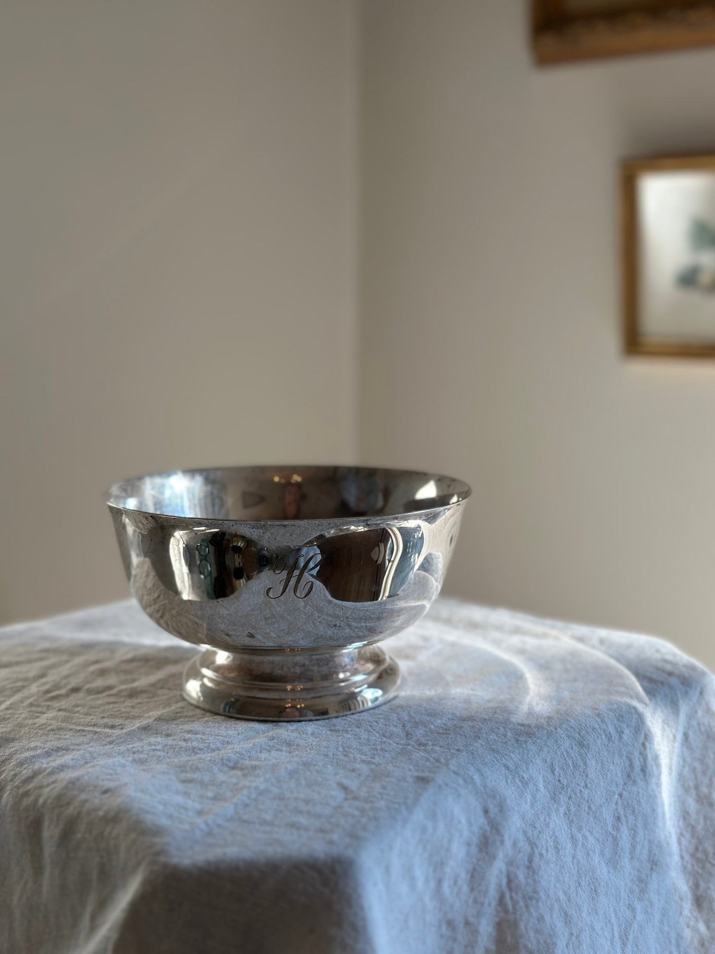 16 oz Silver Plate Bowl, Monogram "H"