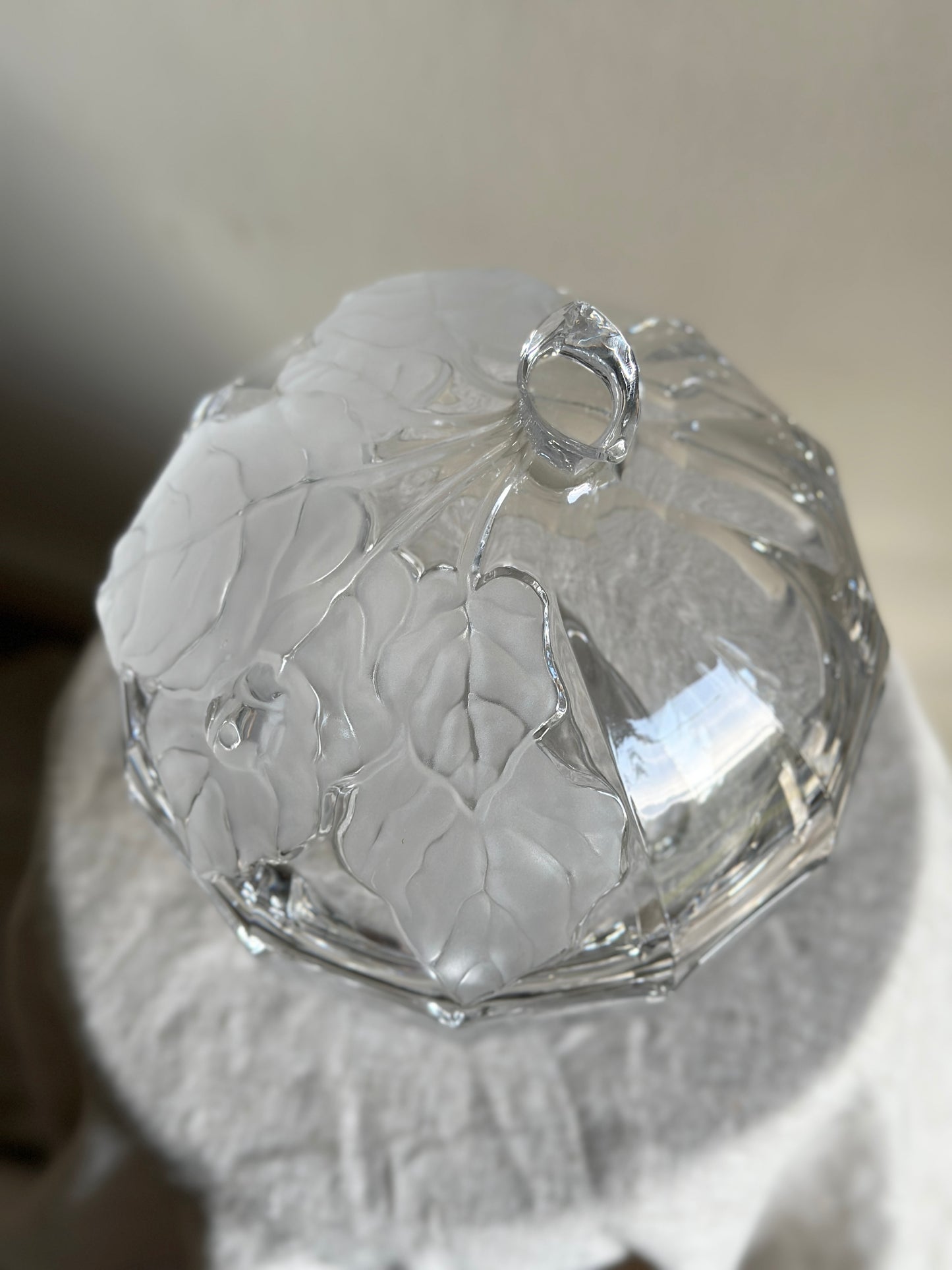 Frosted Leaves Lidded Crystal Dish