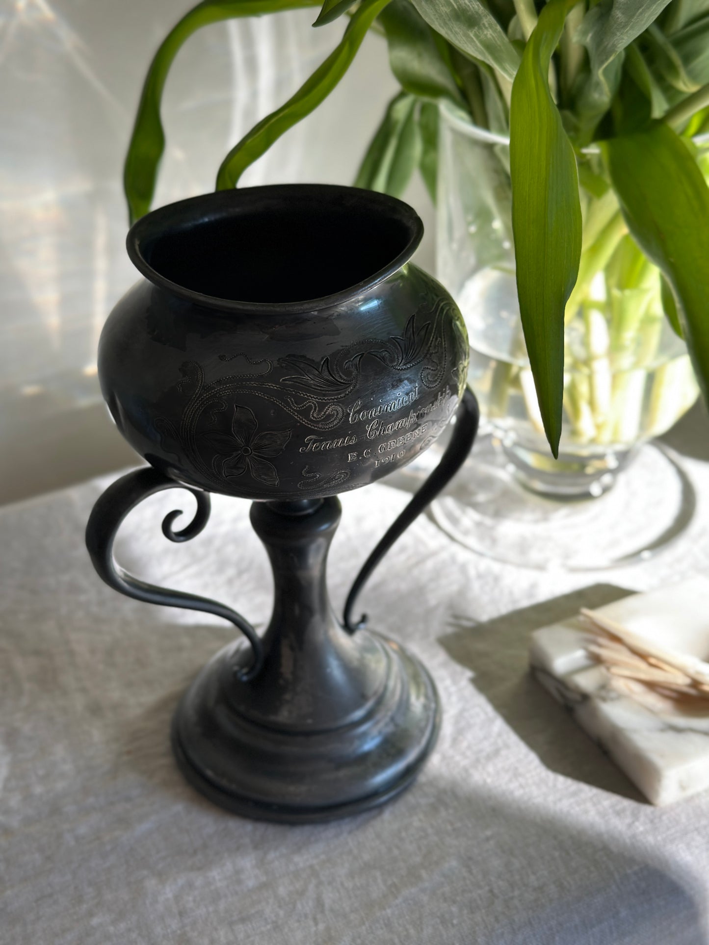 Patinated Silver Plate Tennis Trophy (24 oz)