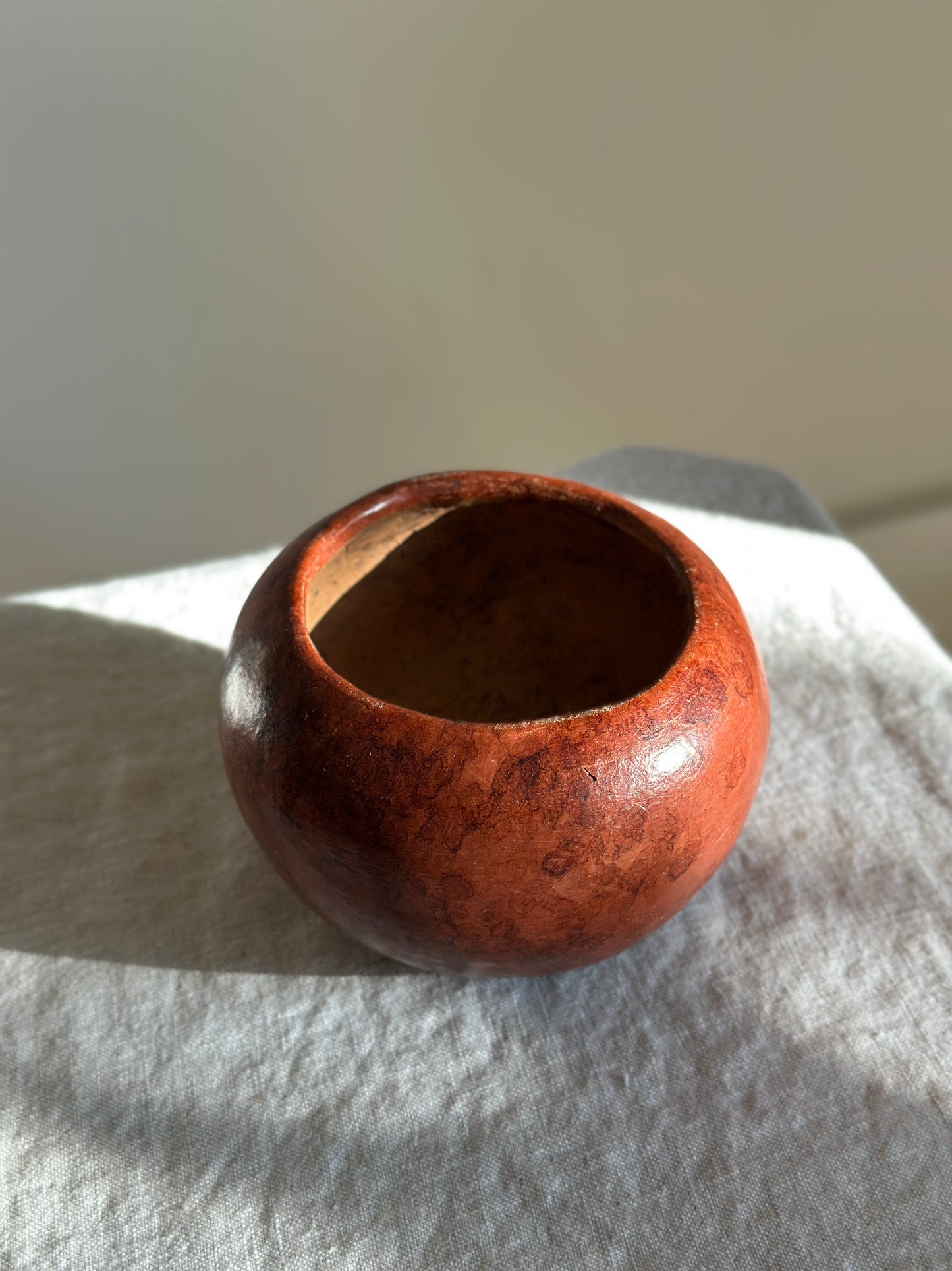 Burl Wood Carved Bowl w/ Metal Detail