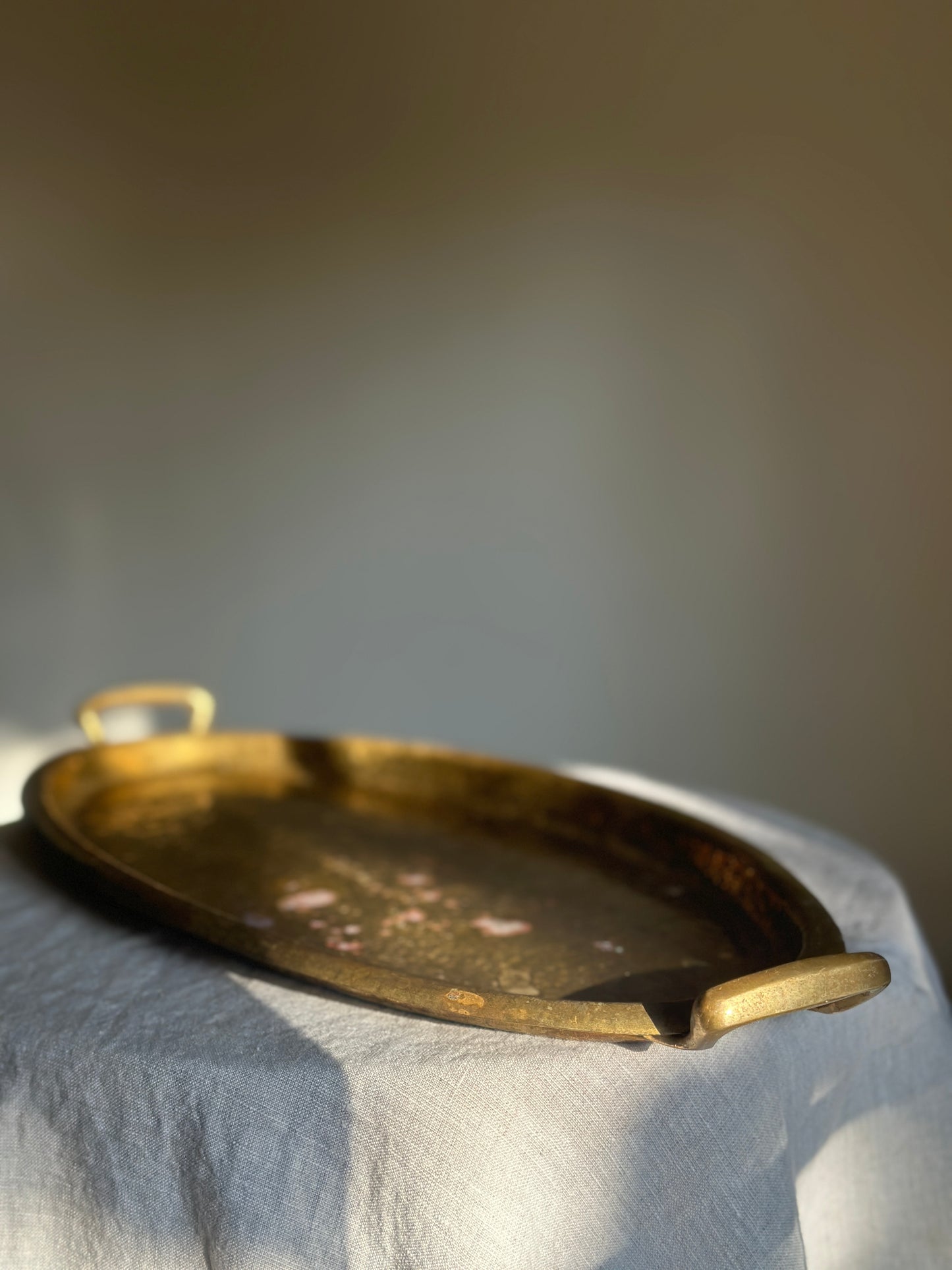 Oval Hammered Brass Tray