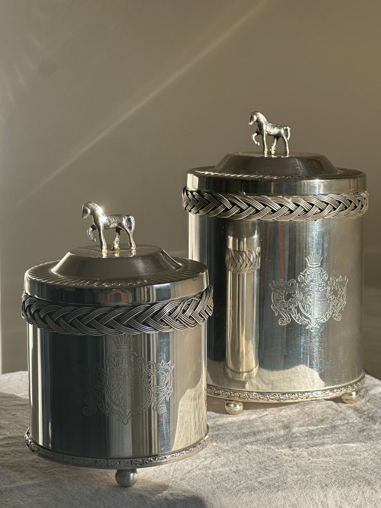 48 oz Silver Plate Horse Canister w/ Braided Detail (Large)