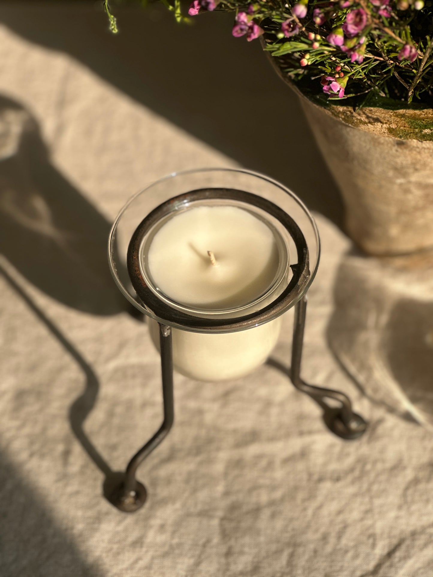 Prefilled - 8 oz Brutalist Iron and Glass Votive