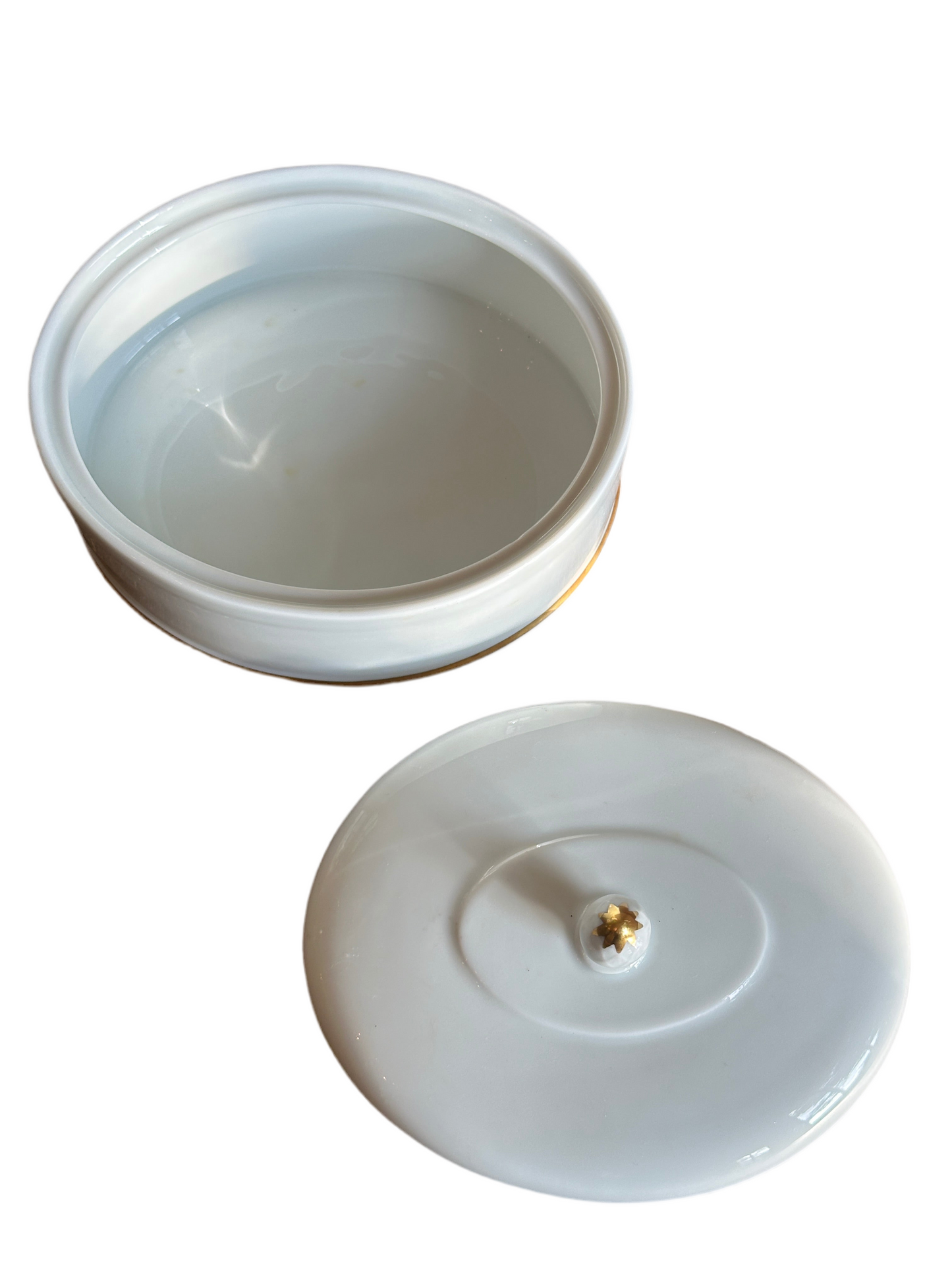 White Porcelain Lidded Dish Gold Banding