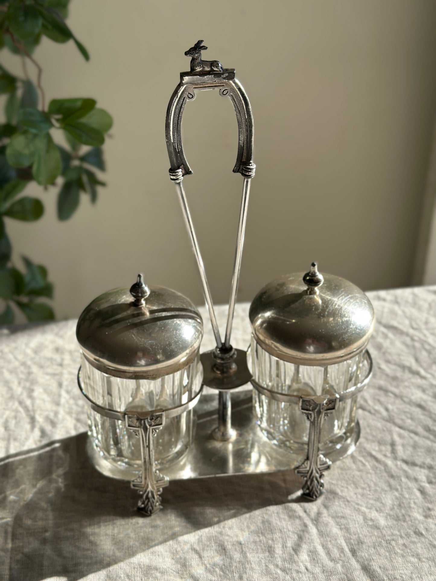 Silver Plate & Glass Double Jam & Condiment Caddy (Wilcox)