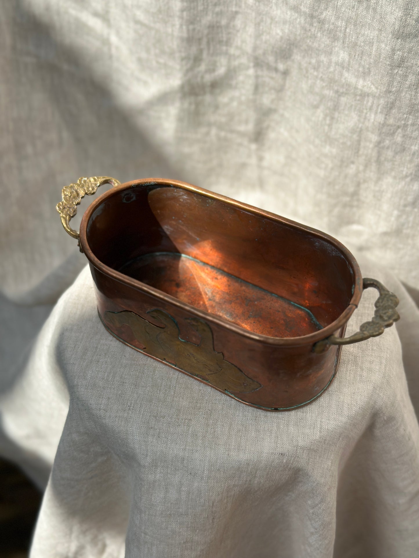 Copper and Brass Planter Duck/Swan Motif