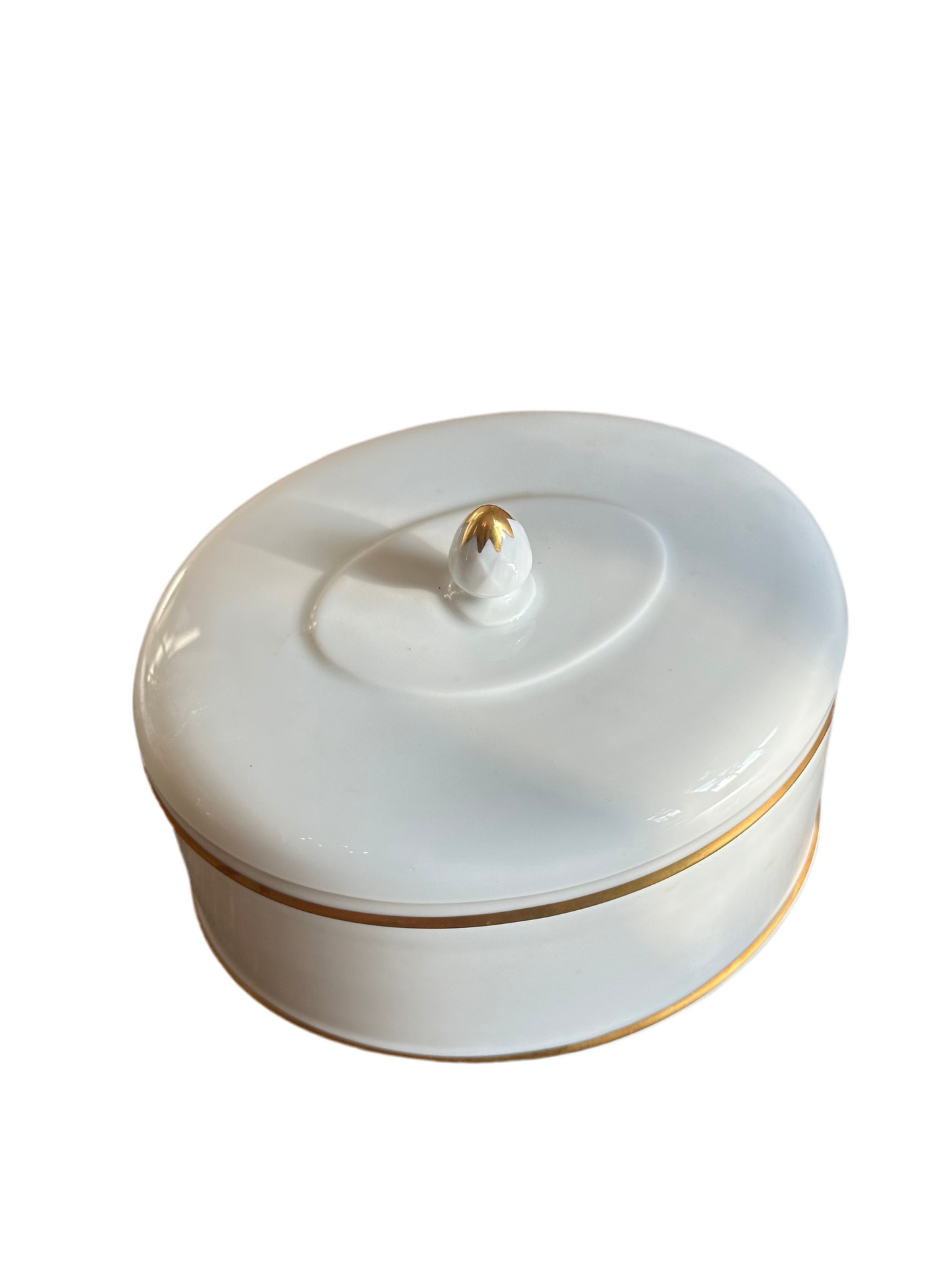 White Porcelain Lidded Dish Gold Banding