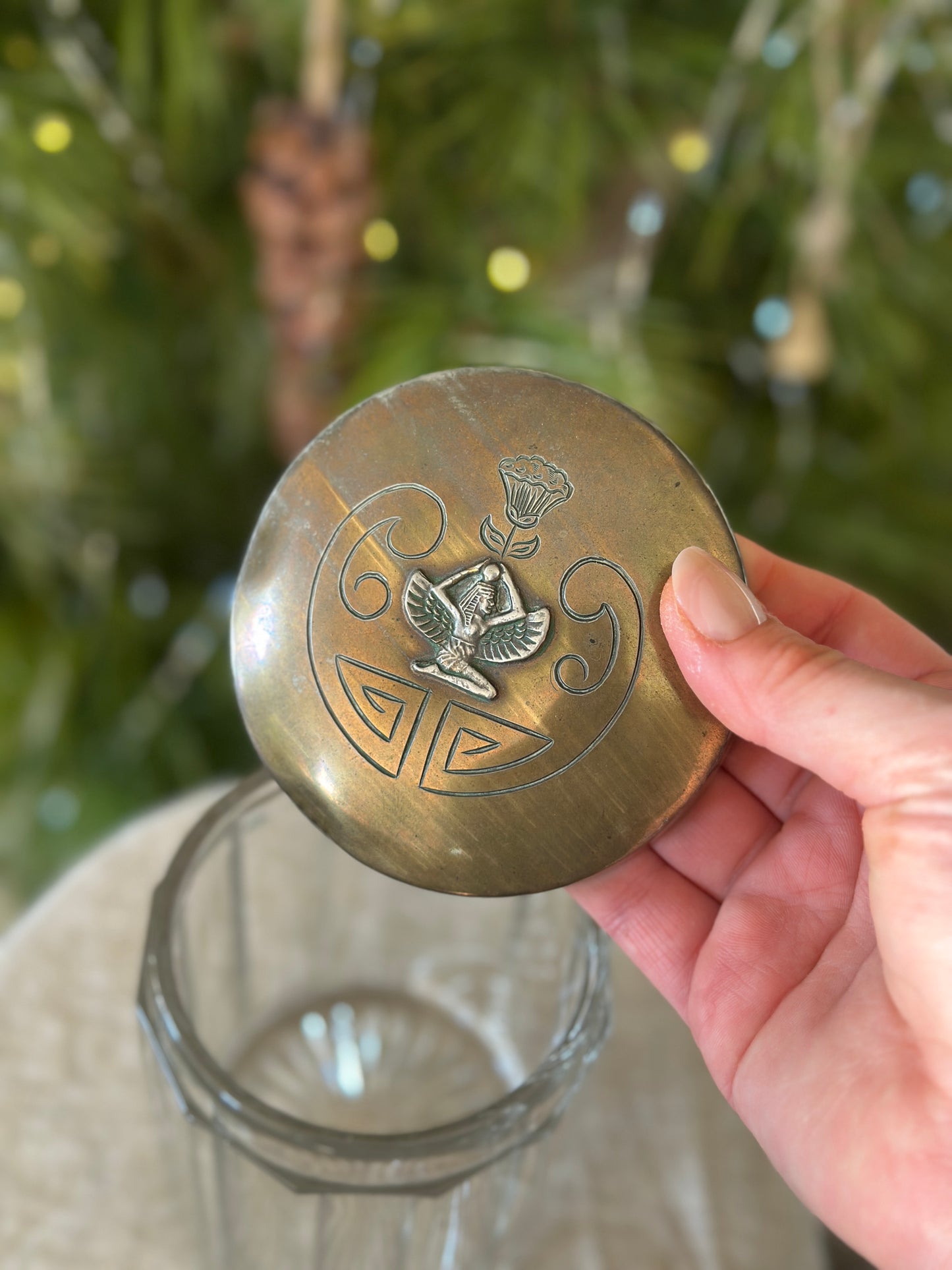 Brass and Glass Humidor Egyptian Motif