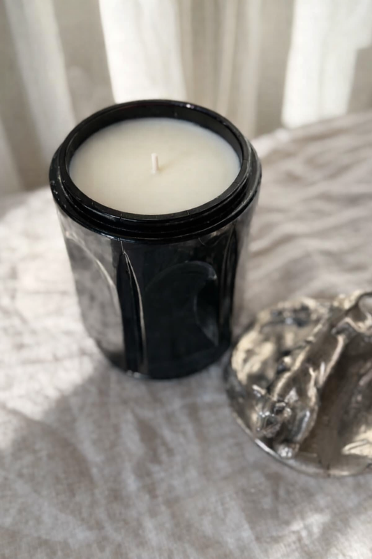 Black Glass and Silver Panther Lidded Humidor