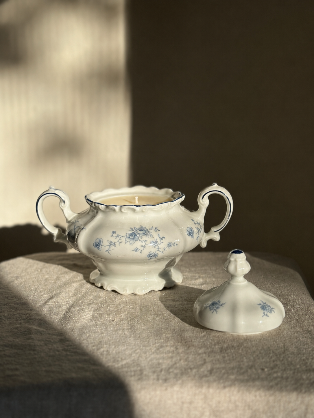 16 oz Blue and White Sugar Bowl, German