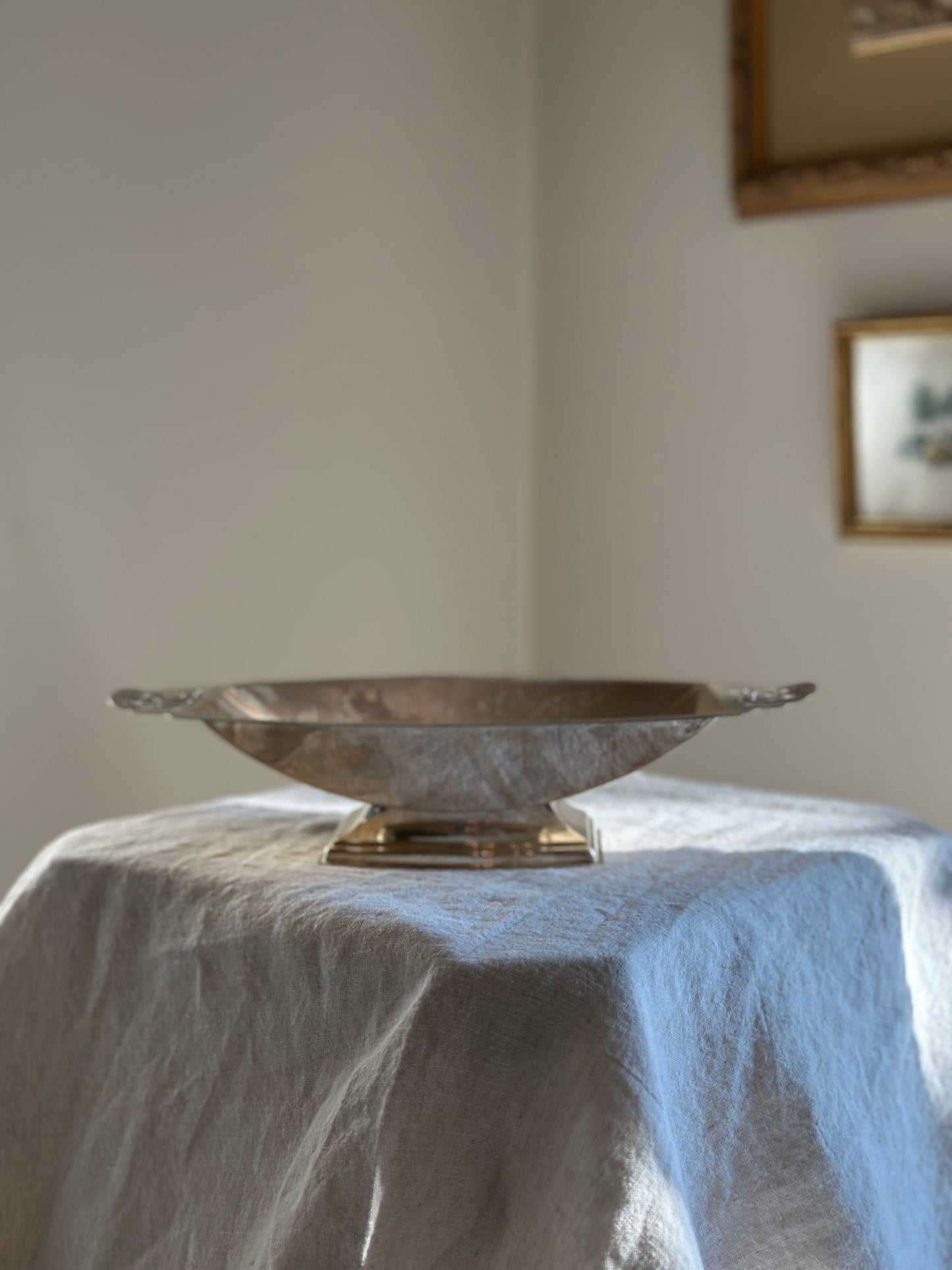 16 oz Silver Plate Pedestal Bowl w/ Pierced Handles