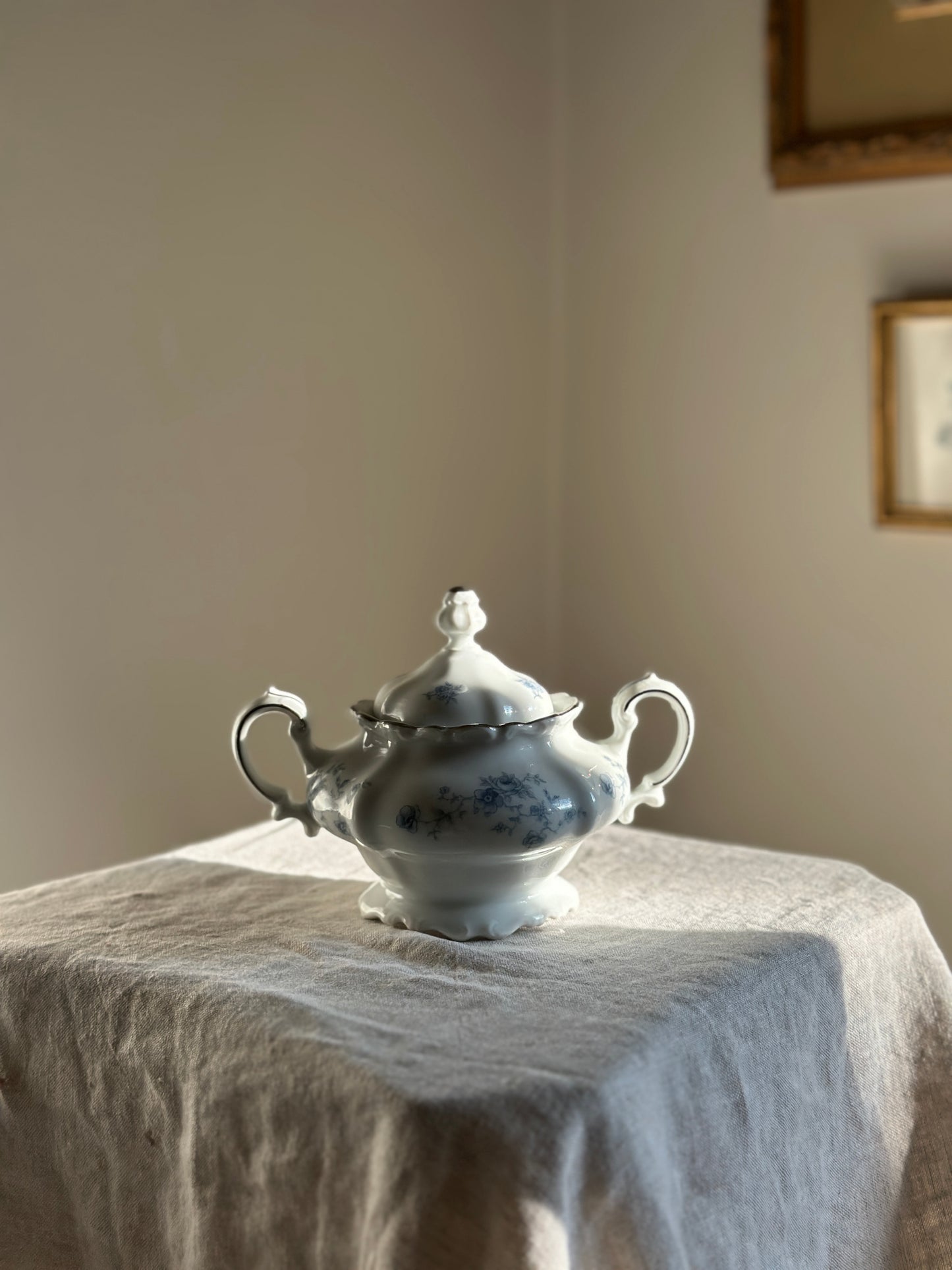 16 oz Blue and White Sugar Bowl, German