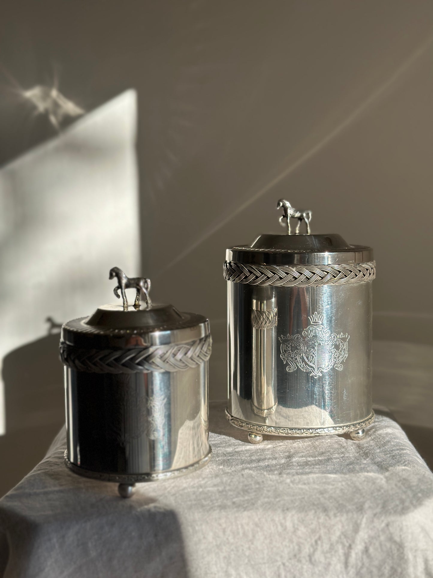 24 oz Silver Plate Horse Canister w/ Braided Detail (Small)