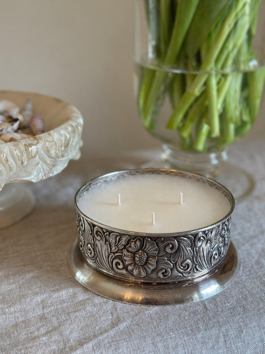 Silver Plate Wine Coaster with Floral Embossing, Denmark (16 oz)