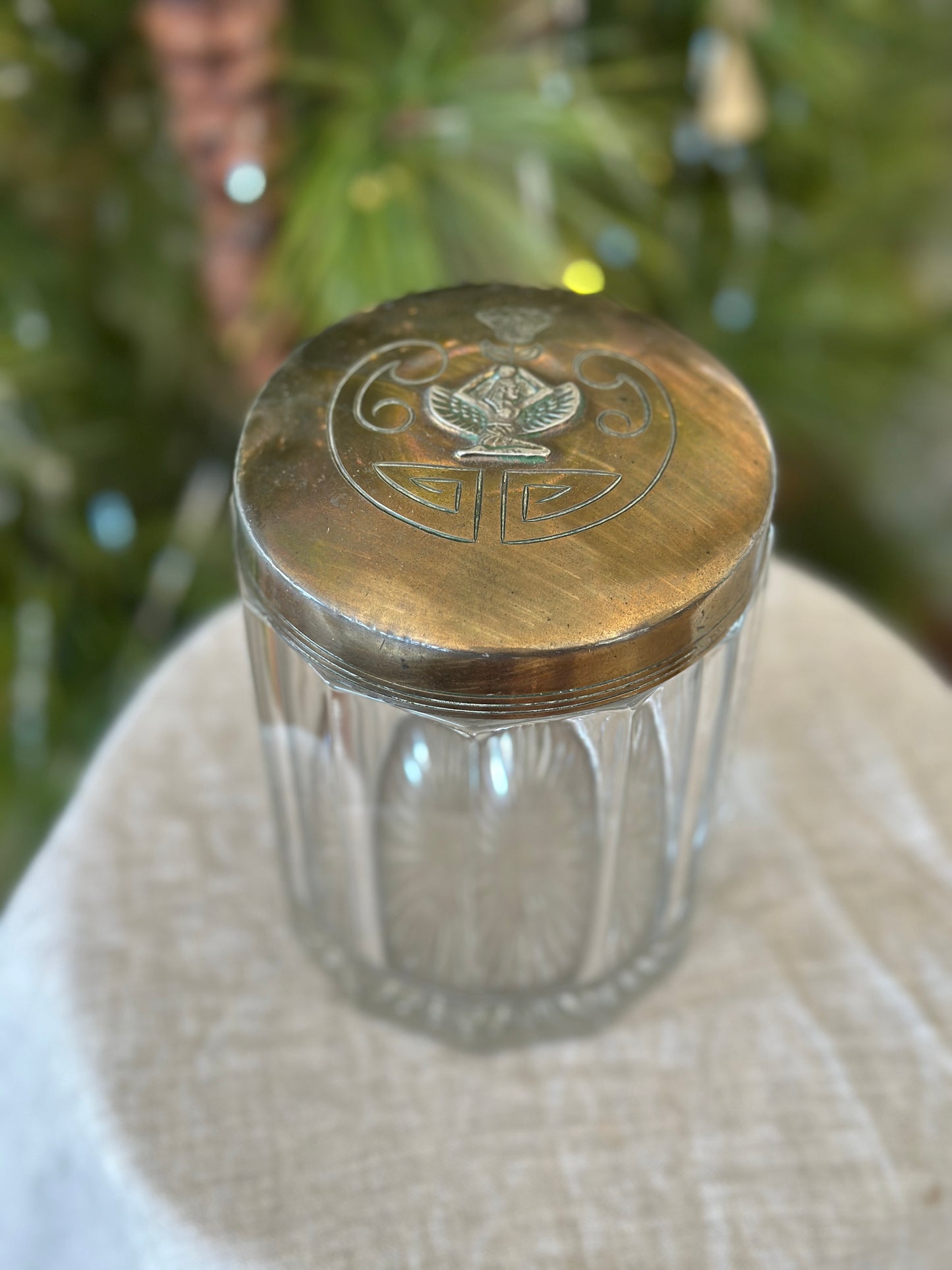 Brass and Glass Humidor Egyptian Motif