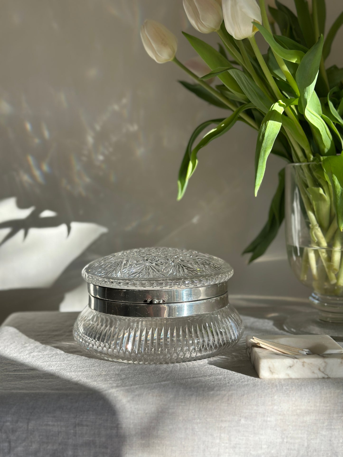 Pair Point Brilliant Cut Glass & Silver Plate Box