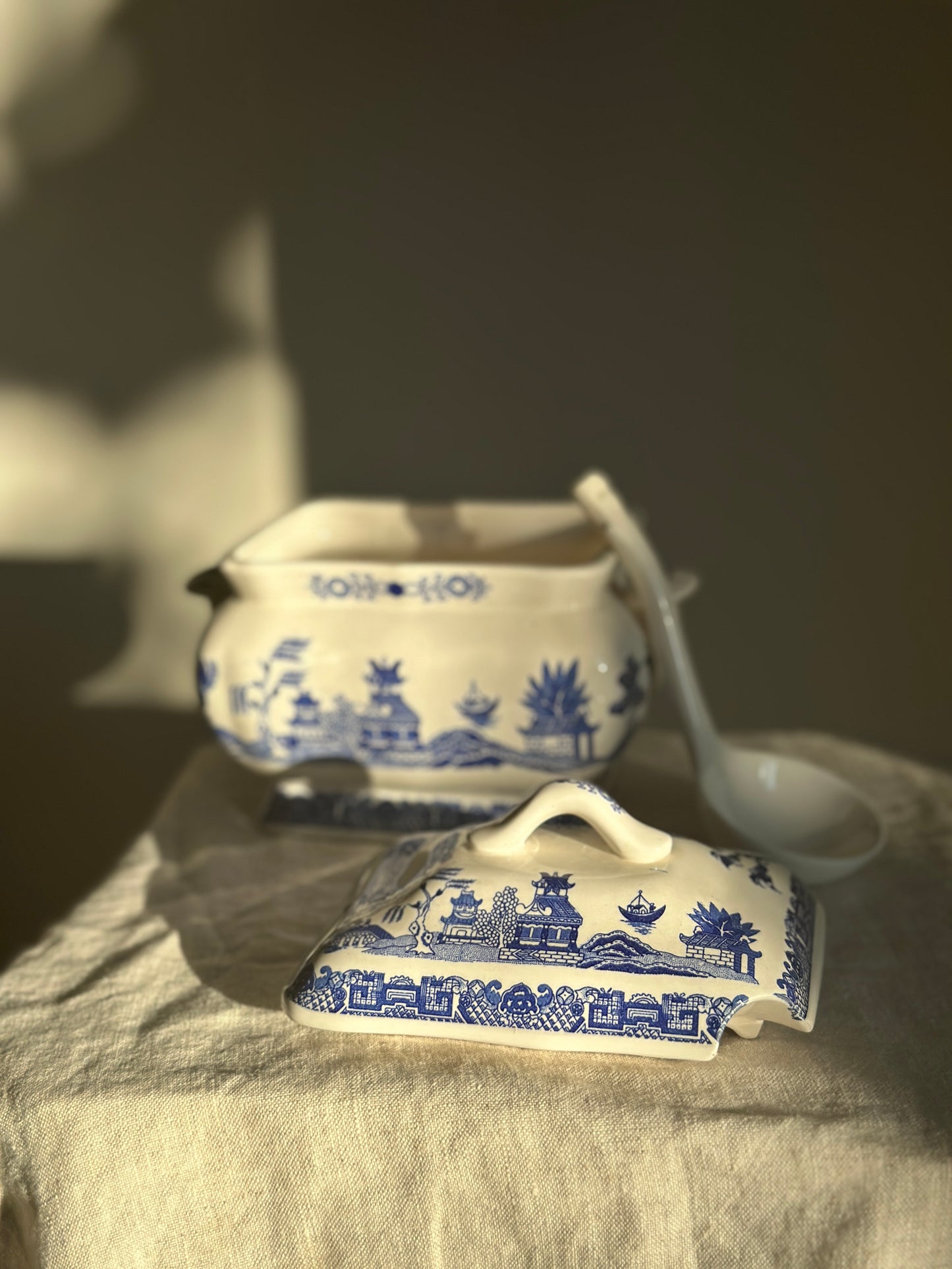 24 oz Blue & White Chinoiserie Tureen w/ Laddle