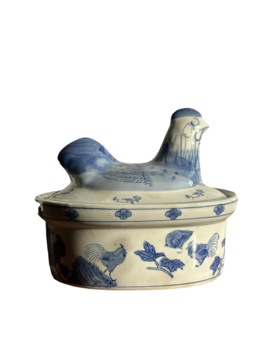 Blue and White Hen Lidded Dish