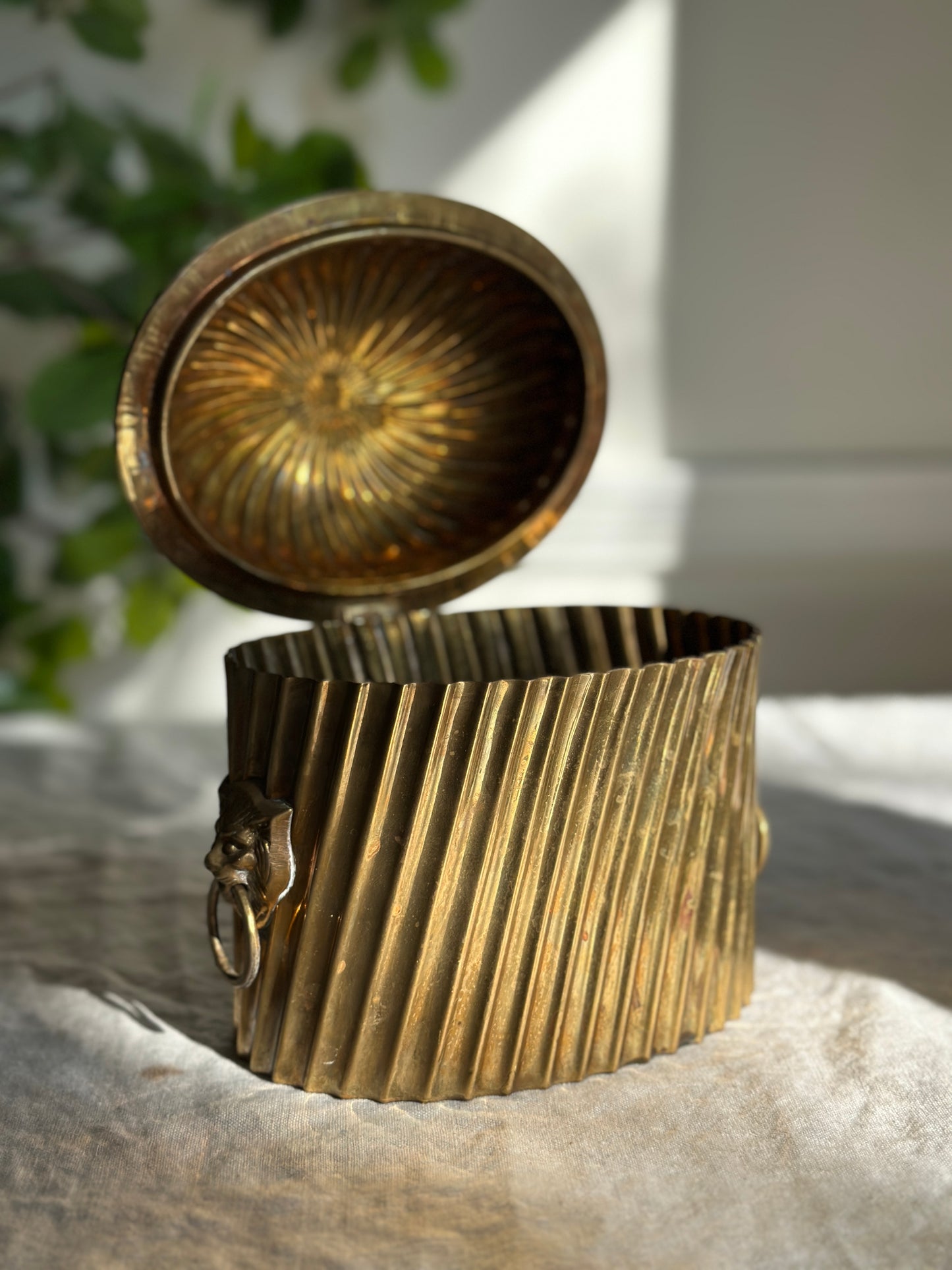 42 oz Fluted Brass Hinged Tea Caddy
