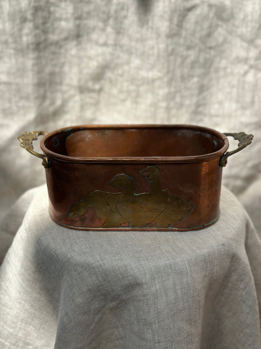 Copper and Brass Planter Duck/Swan Motif