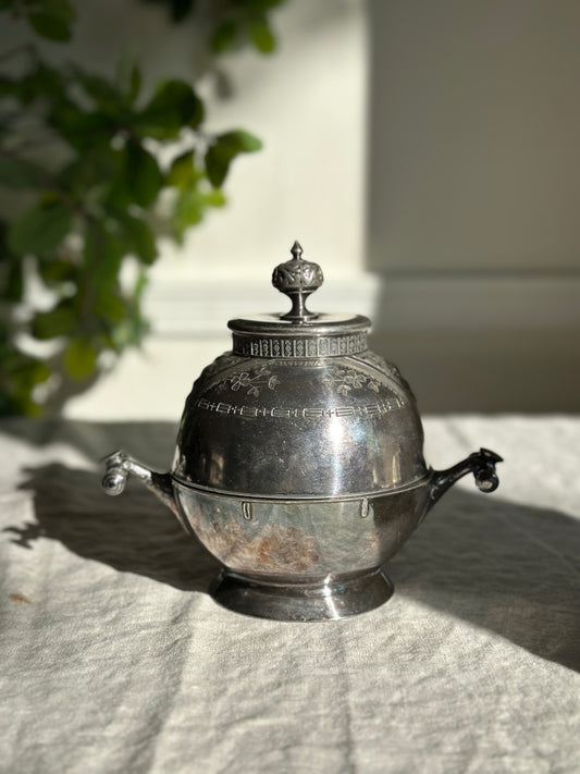 16 oz Antique Meridan Silver Plate Aesthetic Movement Butter Dish (disclaimers)