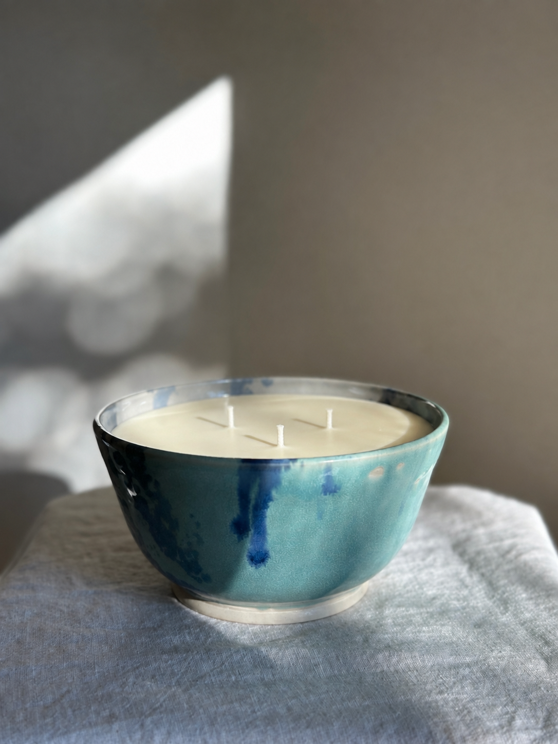 36 oz Hand Thrown Pottery Bowl w/ Blue Drip Glaze