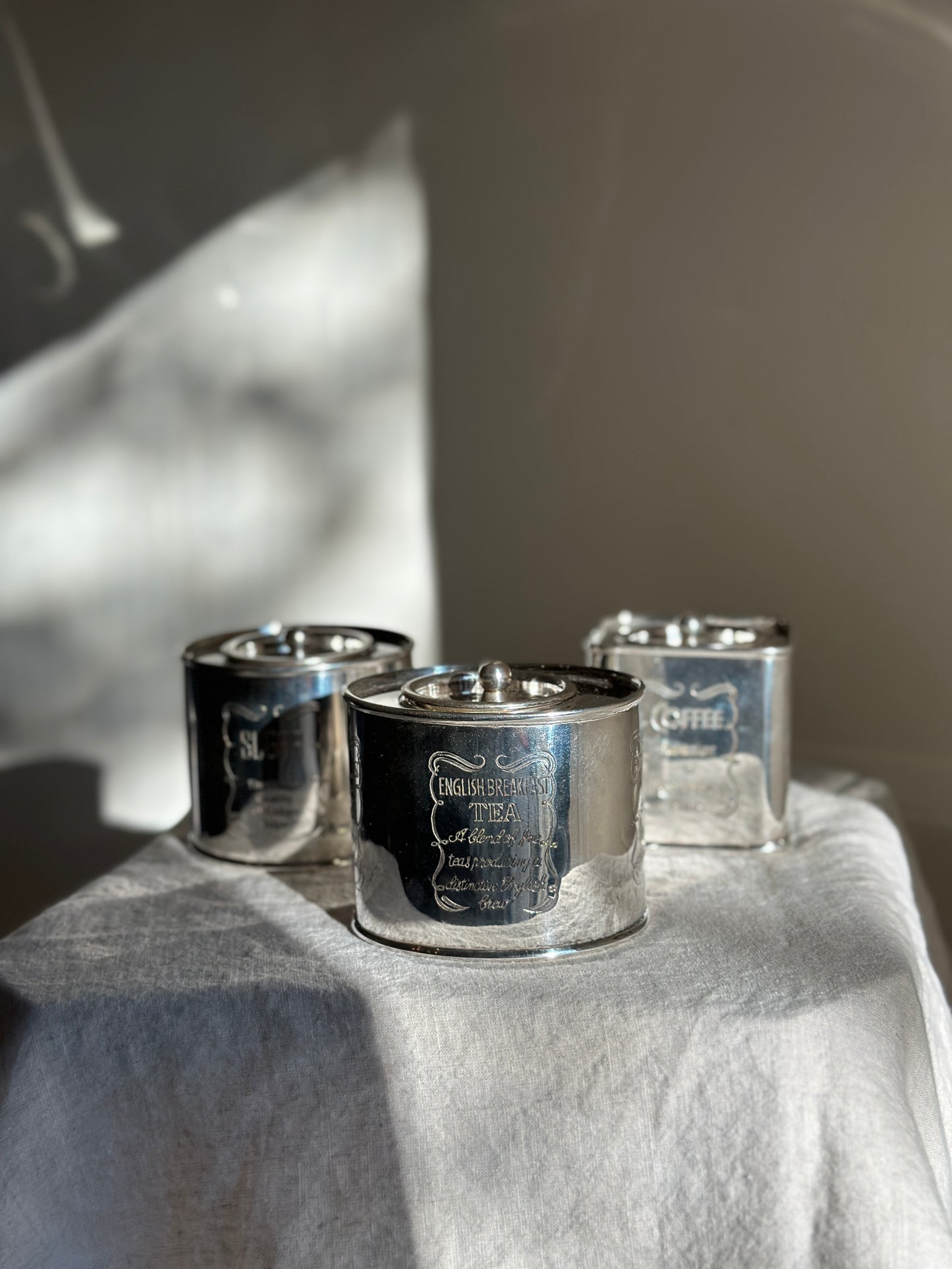 32 oz Silver Plate Tea, Coffee, Sugar Canister SET
