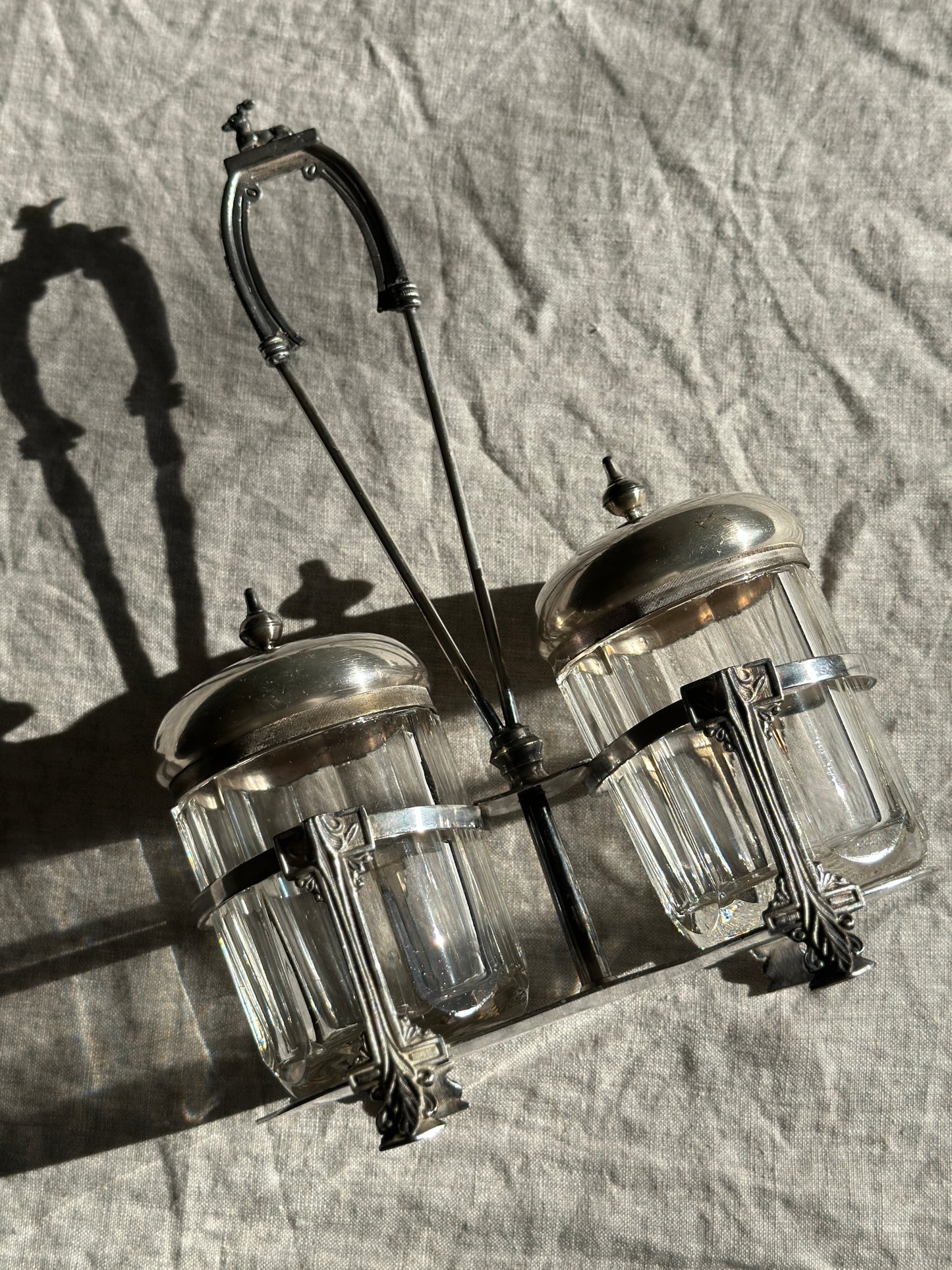 Silver Plate & Glass Double Jam & Condiment Caddy (Wilcox)