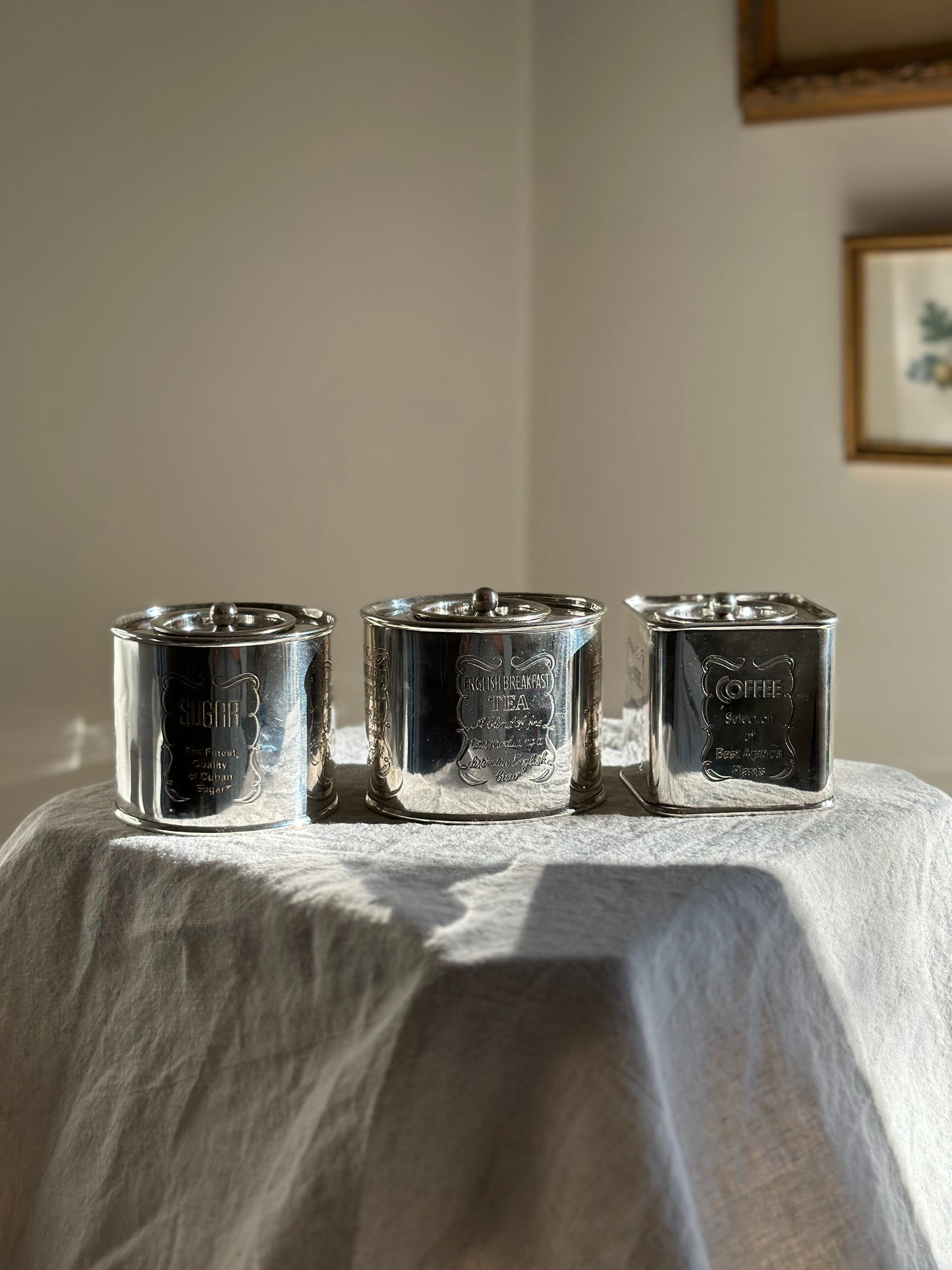 32 oz Silver Plate Tea, Coffee, Sugar Canister SET
