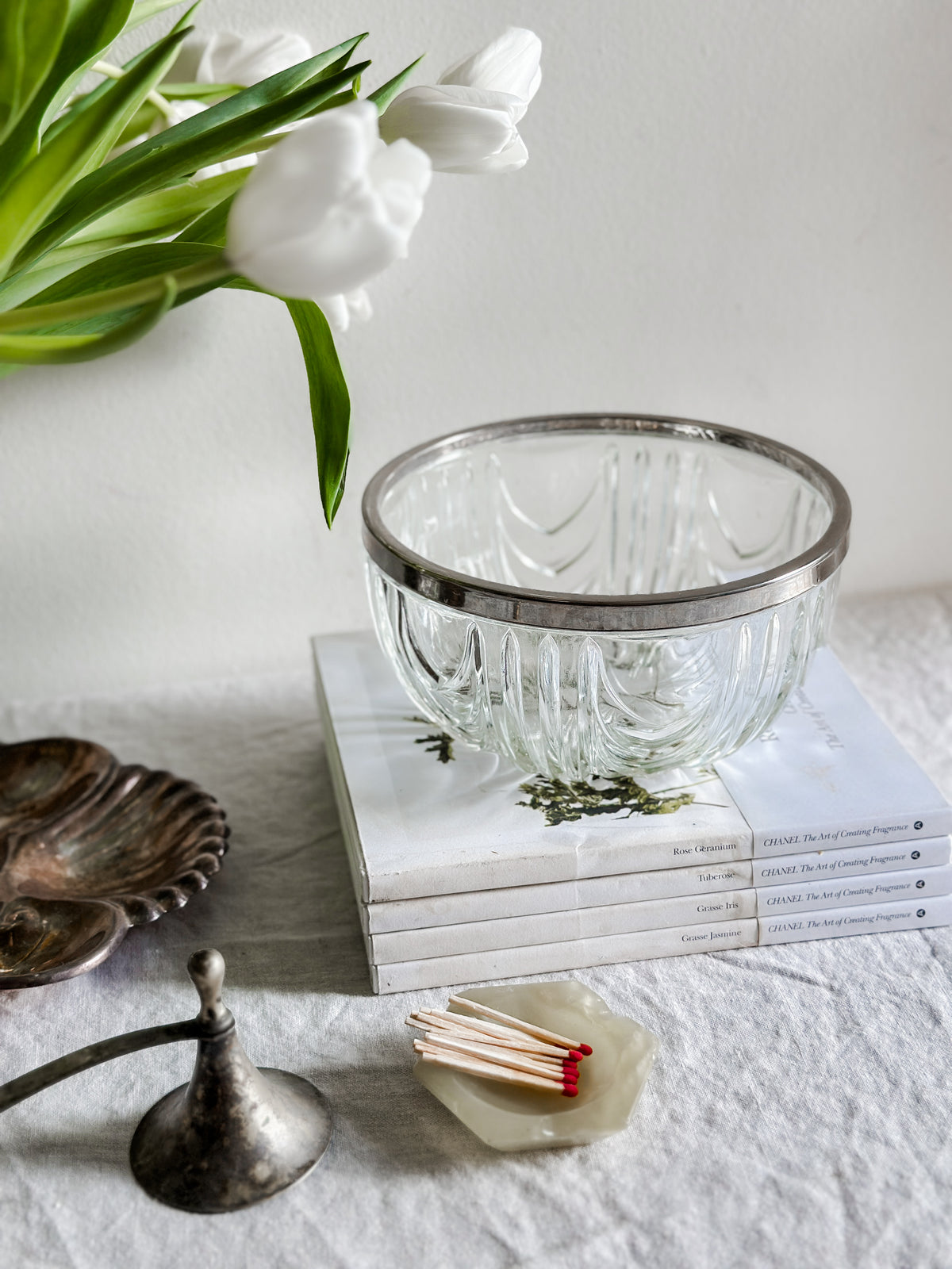 48 oz Clear Glass Swag Bowl w/ Silver Fittings