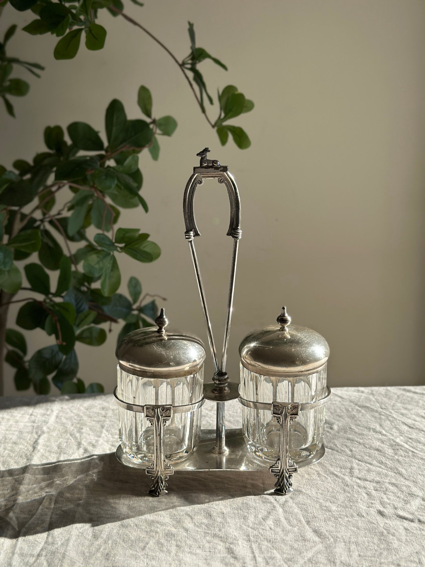 Silver Plate & Glass Double Jam & Condiment Caddy (Wilcox)