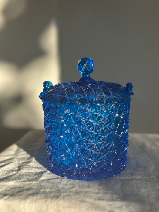 20 oz Fenton Daisy & Button Cobalt Blue Glass Ice Bucket