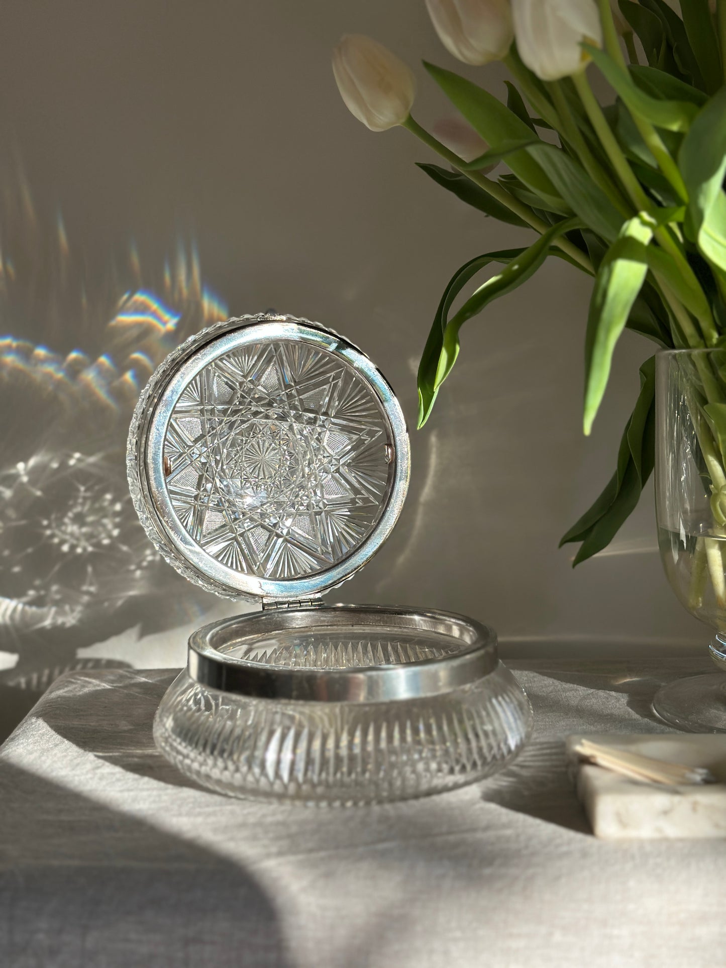 Pair Point Brilliant Cut Glass & Silver Plate Box