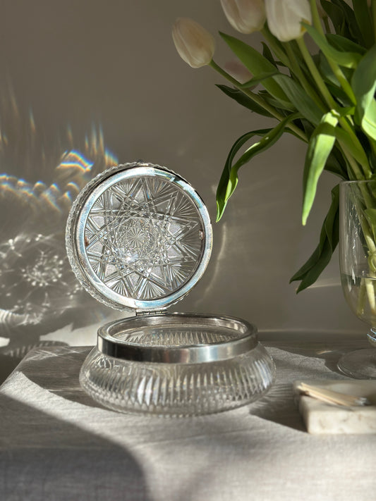 Pair Point Brilliant Cut Glass & Silver Plate Box