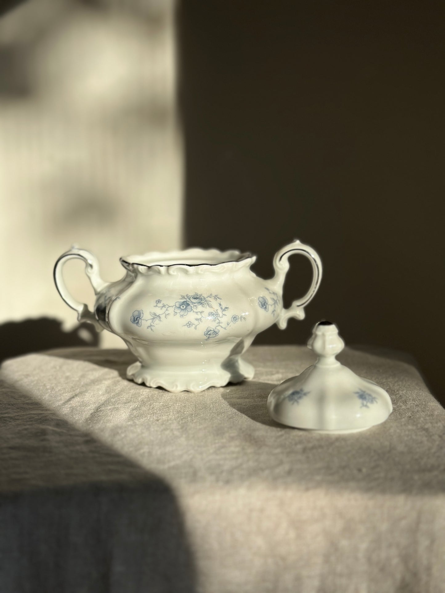 16 oz Blue and White Sugar Bowl, German