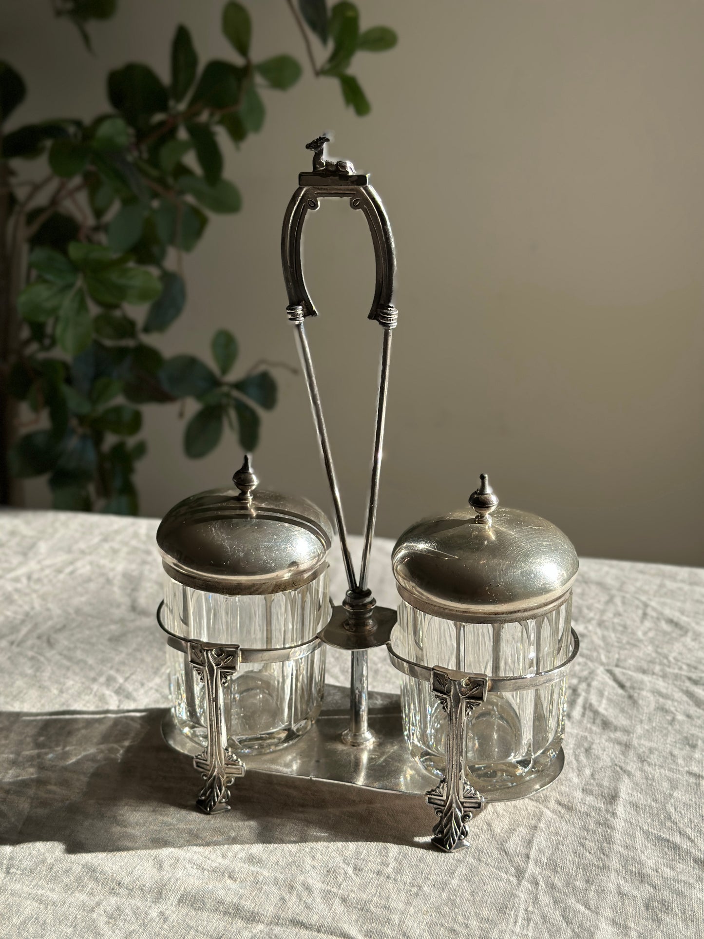 Silver Plate & Glass Double Jam & Condiment Caddy (Wilcox)