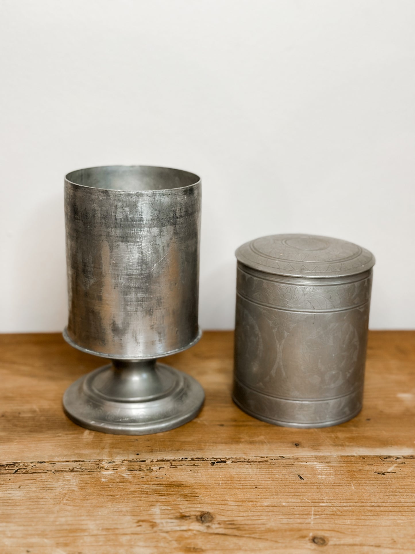 Etched Pewter Storage Jar