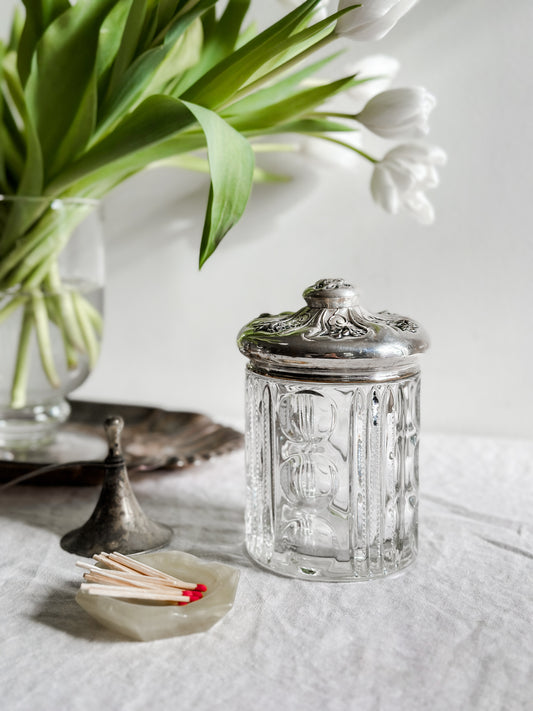 20 oz Glass and Silver Plate Humidor Floral Motif
