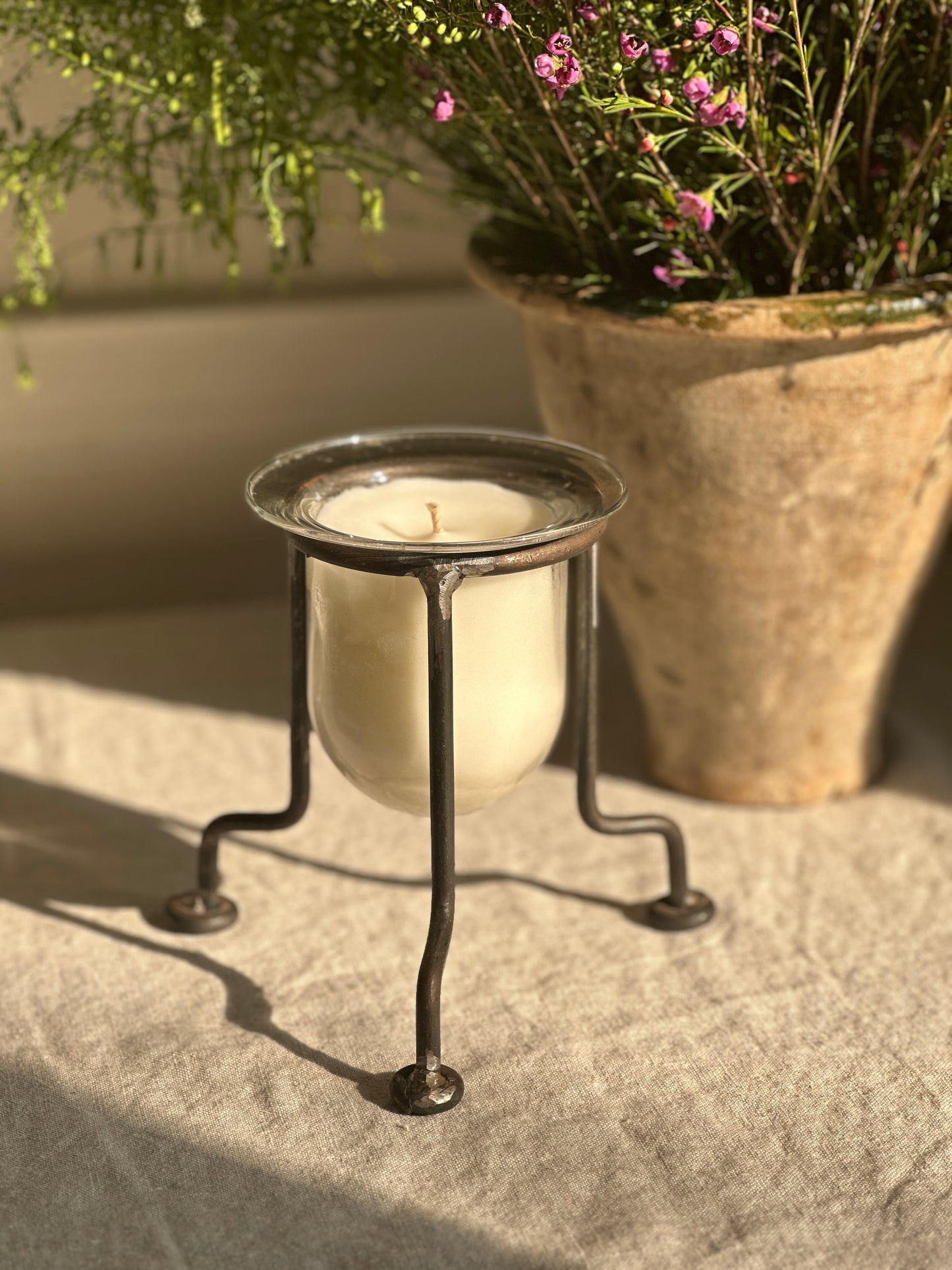 Prefilled - 8 oz Brutalist Iron and Glass Votive