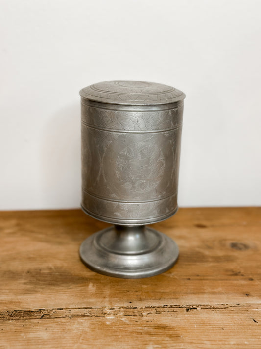Etched Pewter Storage Jar