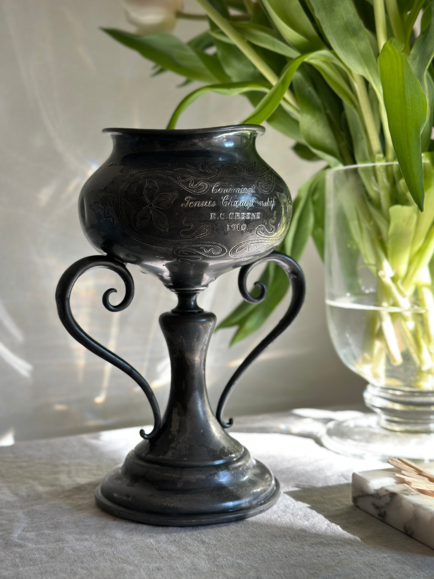 Patinated Silver Plate Tennis Trophy (24 oz)