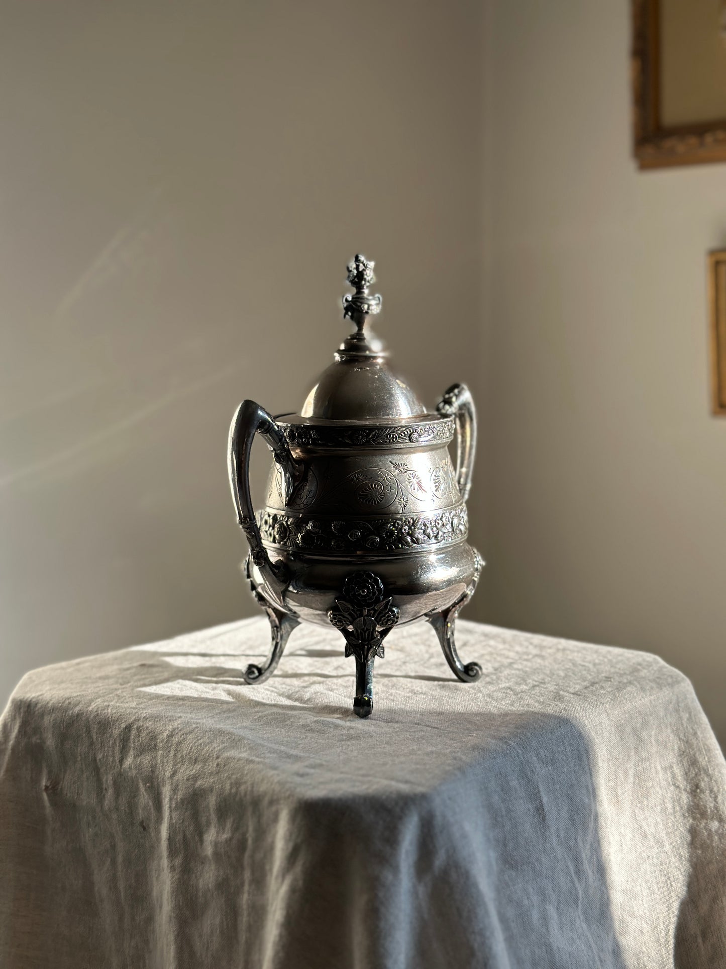 32 oz Silver Plate Reed & Barton Lidded Waste Bowl, Monogram "G"