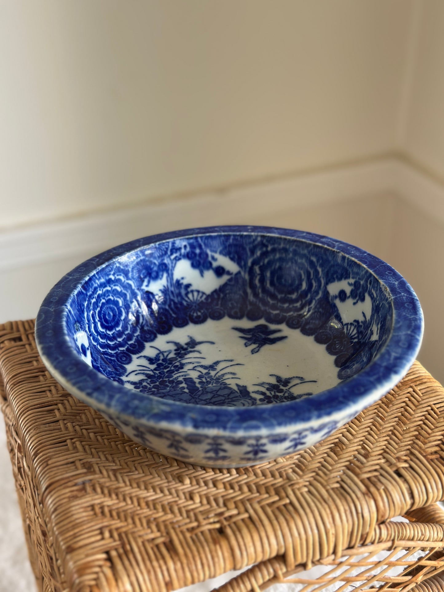 Antique Meiji Japanese Blue & White Stencil Porcelain Bowl c. 1880–1900
