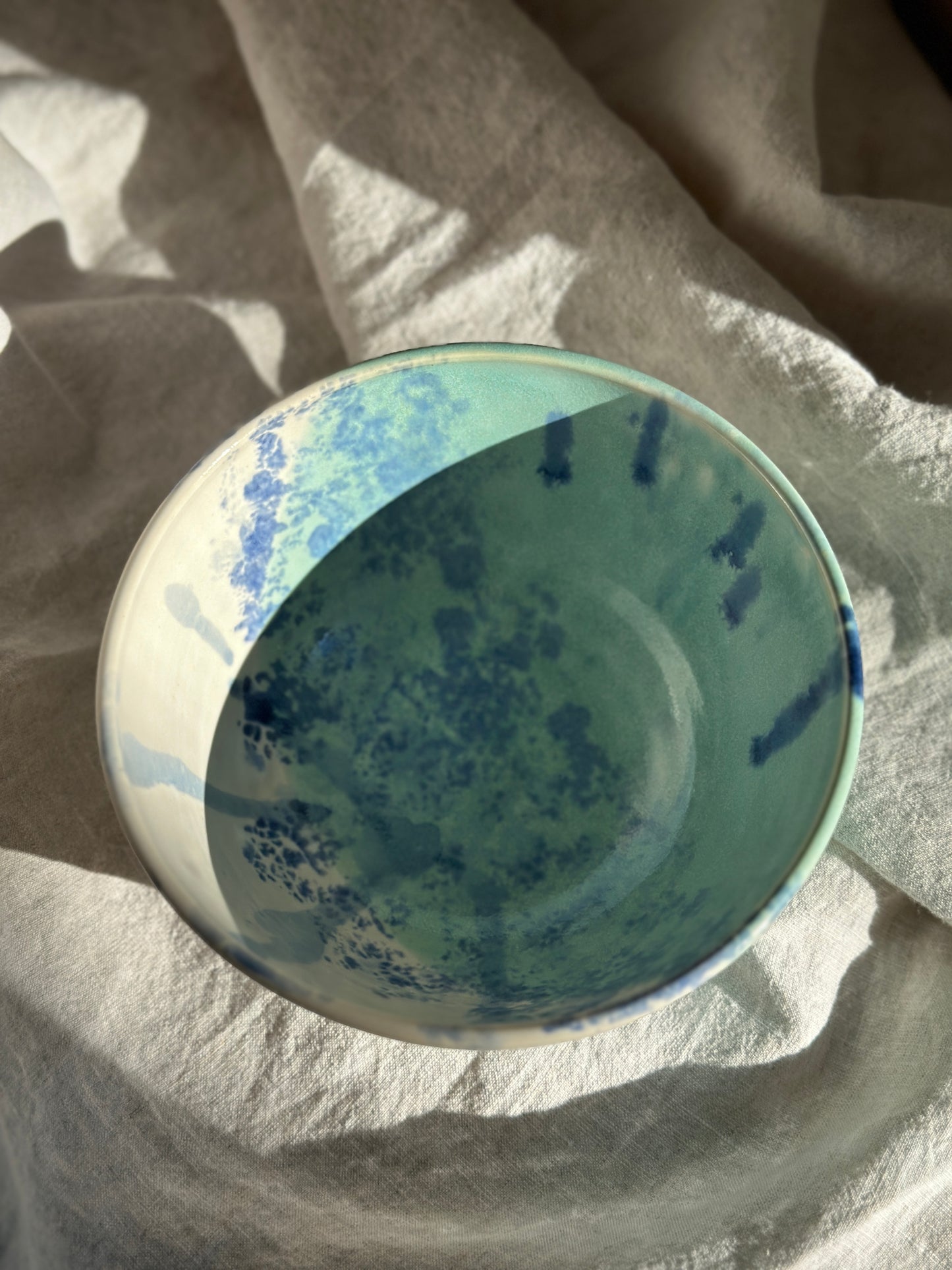 36 oz Hand Thrown Pottery Bowl w/ Blue Drip Glaze