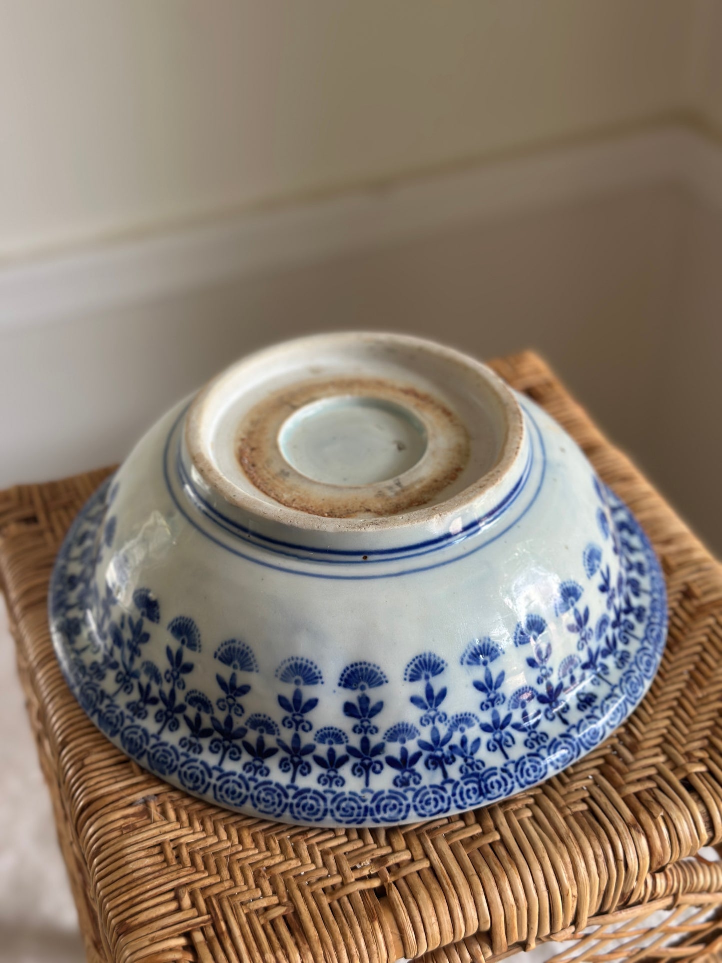 Antique Meiji Japanese Blue & White Stencil Porcelain Bowl c. 1880–1900