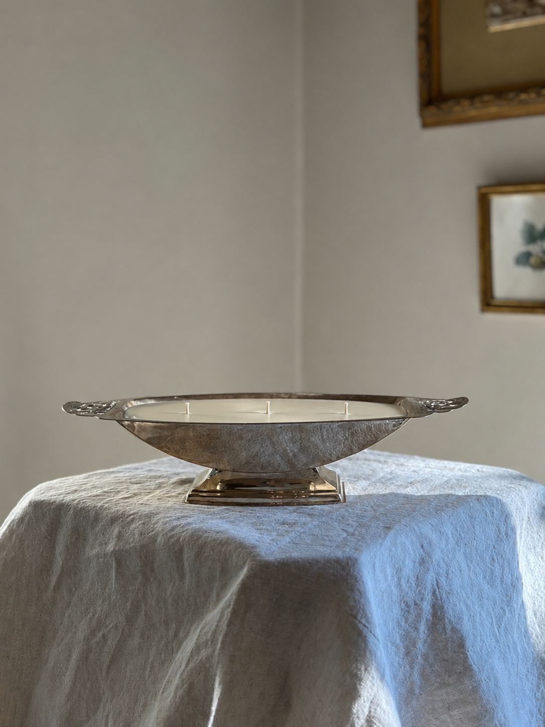16 oz Silver Plate Pedestal Bowl w/ Pierced Handles