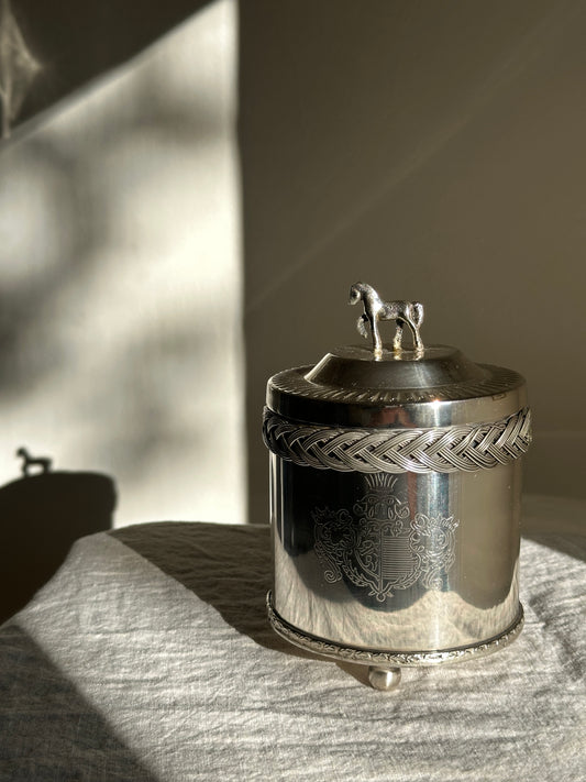 24 oz Silver Plate Horse Canister w/ Braided Detail (Small)