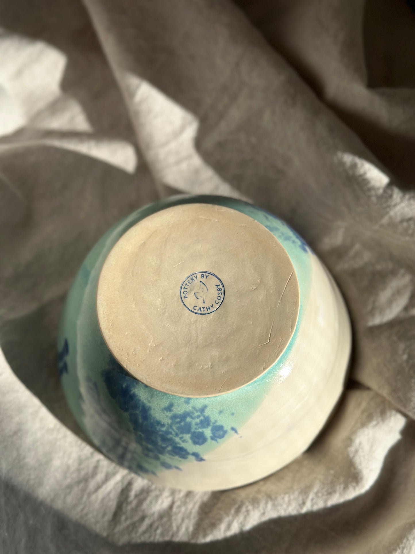 36 oz Hand Thrown Pottery Bowl w/ Blue Drip Glaze