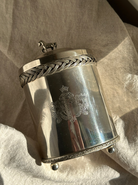 48 oz Silver Plate Horse Canister w/ Braided Detail (Large)