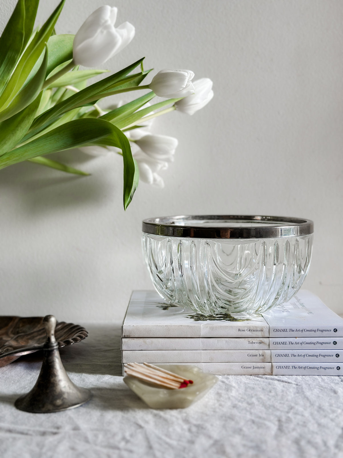 48 oz Clear Glass Swag Bowl w/ Silver Fittings